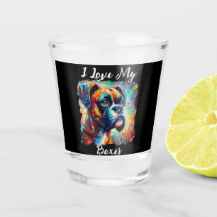Vaso De Chupito Amo Mi Pintura De Perro De Arte Pop Boxer