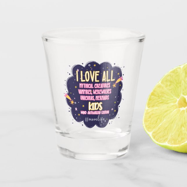 Vaso De Chupito Amo Todas Las Criaturas Míticas, Vampiros, Werewol (Anverso)