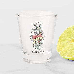 Vaso De Chupito Amor verdadero Aves de tatuaje vintage con coraz