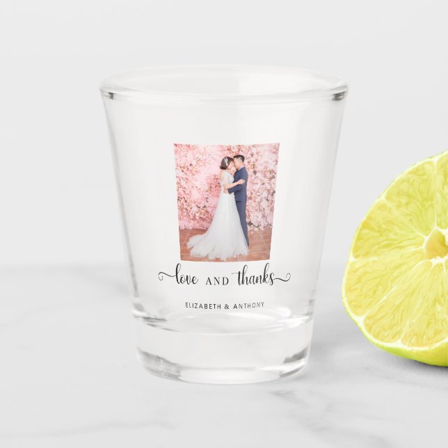 Vaso De Chupito Amor y agradecimiento Foto Elegante Boda de Moda S (Anverso)