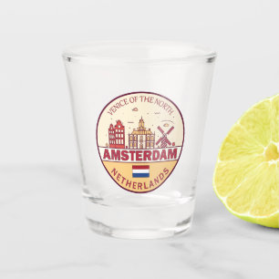 Vaso De Chupito Amsterdam Países Bajos City Skyline Emblem
