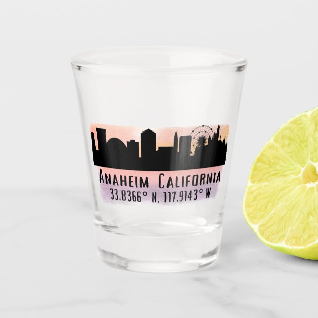 Vaso De Chupito Anaheim Skyline Latitude y longitud (Anverso)