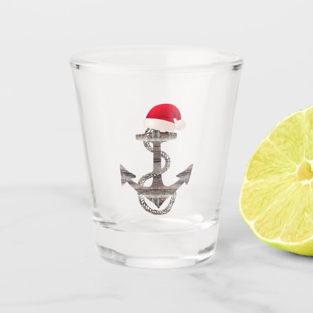Vaso De Chupito ANCHOR náutico rústico elegante + SANTA HAT | (Anverso)