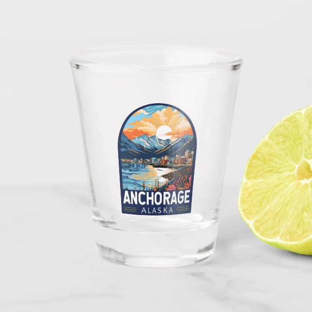 Vaso De Chupito Anchorage Alaska Travel Art Emblem (Anverso)