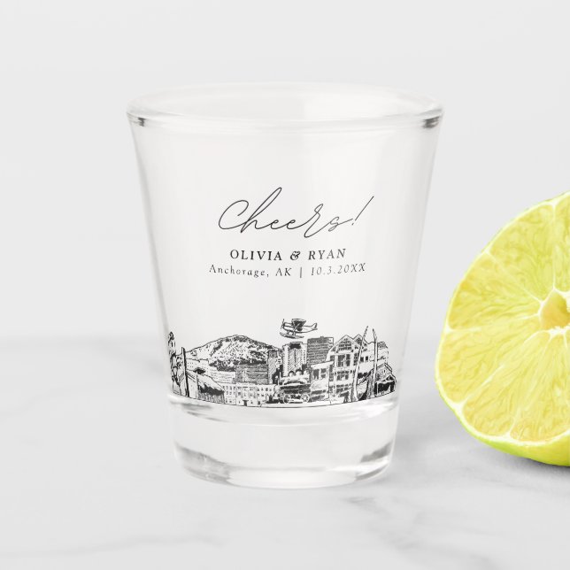 Vaso De Chupito Anchorage Wedding Favor de la Salud Personalizada (Anverso)
