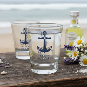 Vaso De Chupito Ancla de Onda Azul Boda ID836