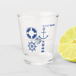 Vaso De Chupito Ancla Náutica Azul Marino Capitán Agregar Nombre V
