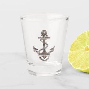 Vaso De Chupito ANCLAJE rústico DE madera + ROPA Vidrio caliente