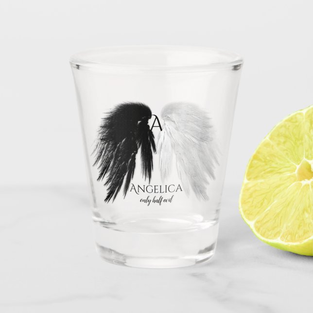 Vaso De Chupito ANGEL WINGS 'Sólo mitad Mal' Monograma Gracioso (Anverso)