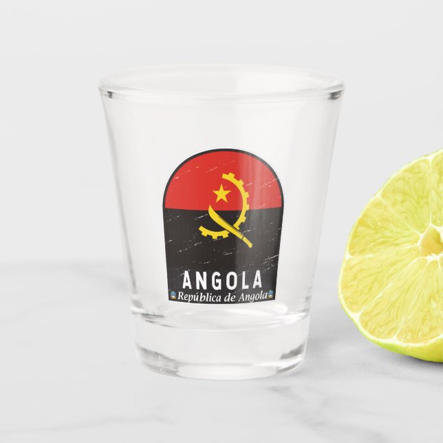 Vaso De Chupito Angola Bandera Emblema de mal gusto cosecha (Anverso)