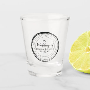 Vaso De Chupito Anillos negros de boda Corazón Grano de madera Par