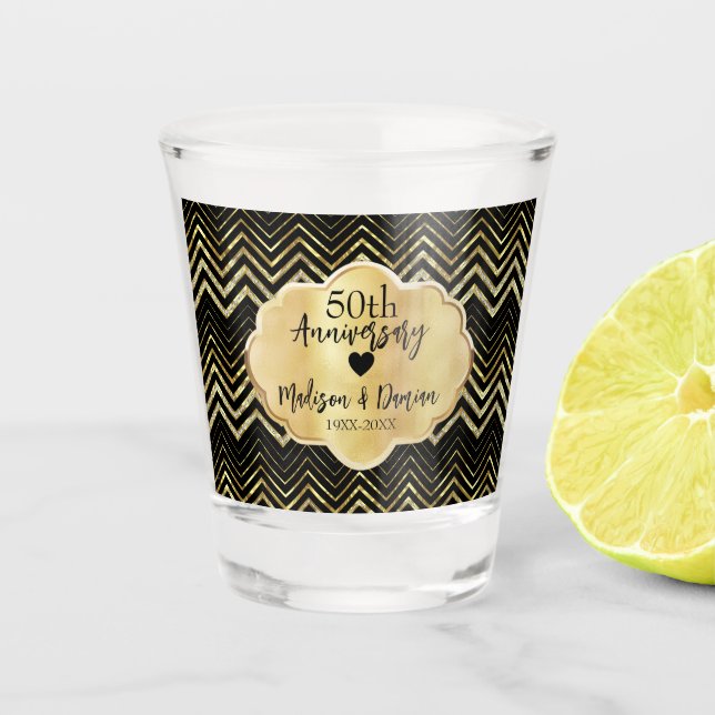 Vaso De Chupito Aniversario de la Chevron y los diamantes de oro (Anverso)