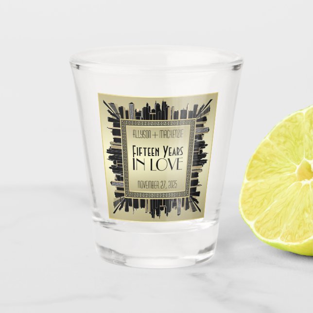 Vaso De Chupito Aniversario del Boda Art Déco Champagne Gatsby (Anverso)