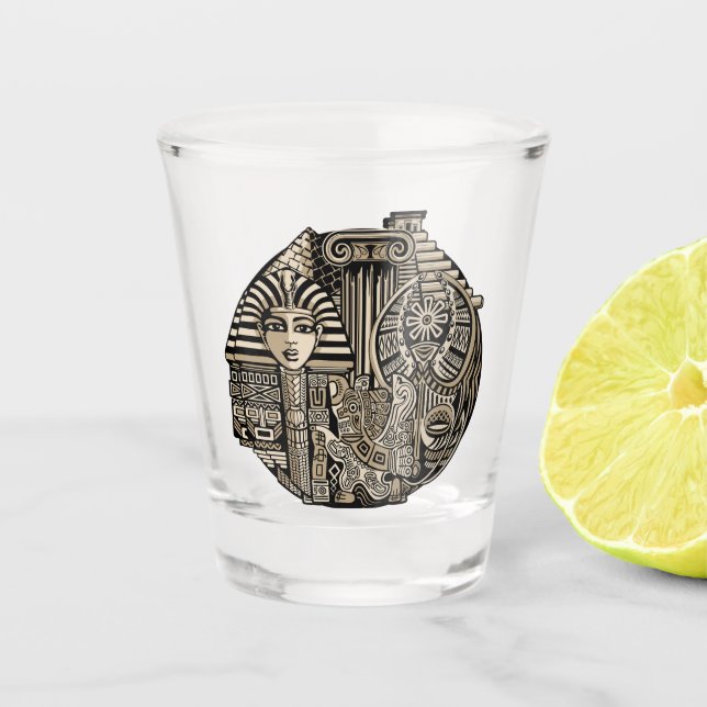 Vaso De Chupito Antiguos Símbolos Históricos Estilo Tatuaje (Anverso)