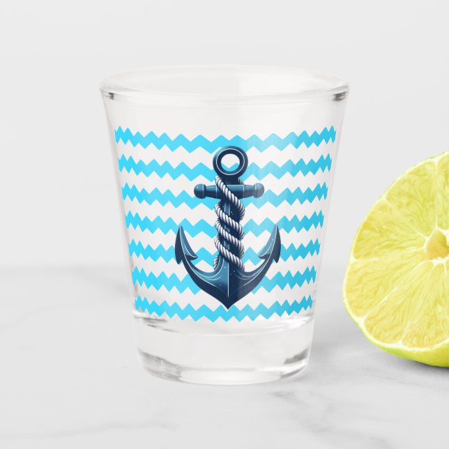 Vaso De Chupito Anuncio azul con olas azules (Anverso)