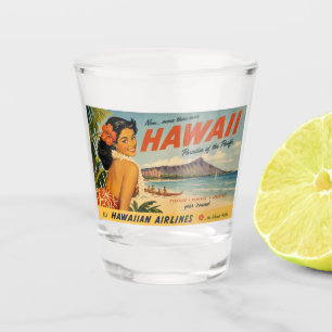 Vaso De Chupito Anuncio de viaje hawaiano de estilo vintage