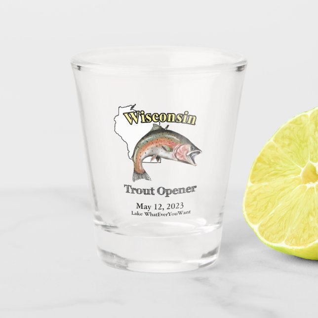 Vaso De Chupito Apertura de la trucha de Wisconsin, personalizado  (Anverso)