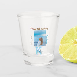 Vaso De Chupito Aqua azul marrón feliz nombre de foto de 16 años