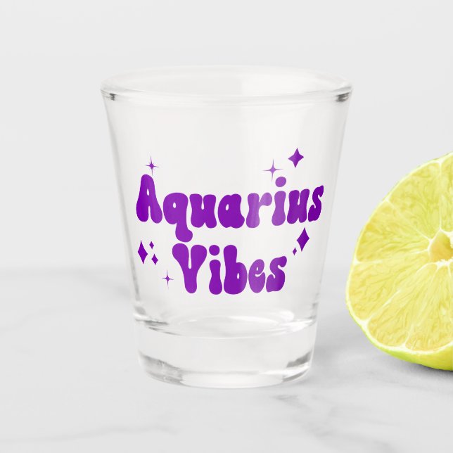 Vaso De Chupito Aquarius Vibes Zodiac Astrología Estrellas moradas (Anverso)