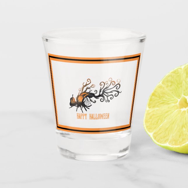 Vaso De Chupito Árbol de Halloween/Octubre/Caída/Calabaza (Anverso)