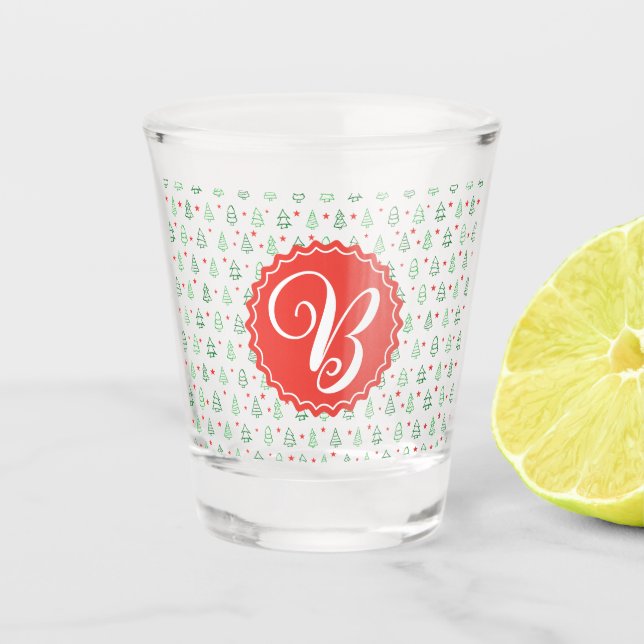 Vaso De Chupito Árbol de Navidad rojo y verde (Anverso)