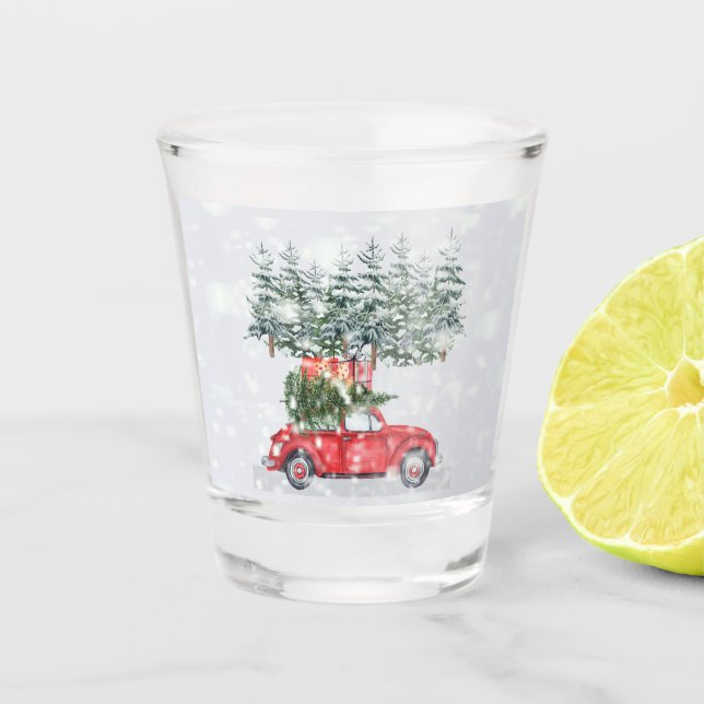 Vaso De Chupito Árbol de navidad y regalos de coches rojos, ZSSP (Anverso)