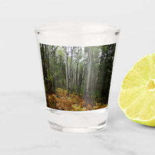 Vaso De Chupito Árboles de aves blancas y caídas en montaña rocosa
