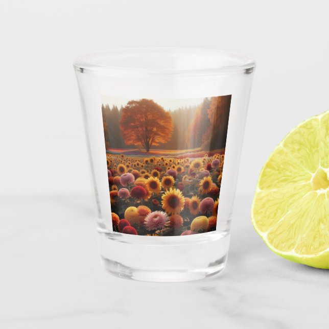 Vaso De Chupito Árboles otoñales/campo con mamáes (Anverso)