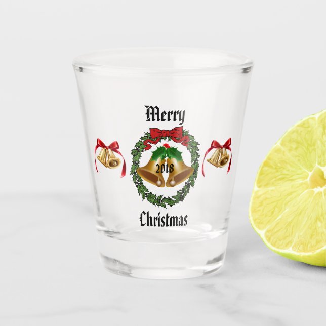 Vaso De Chupito Arco, guirnalda, y Belces de las Felices Navidad (Anverso)