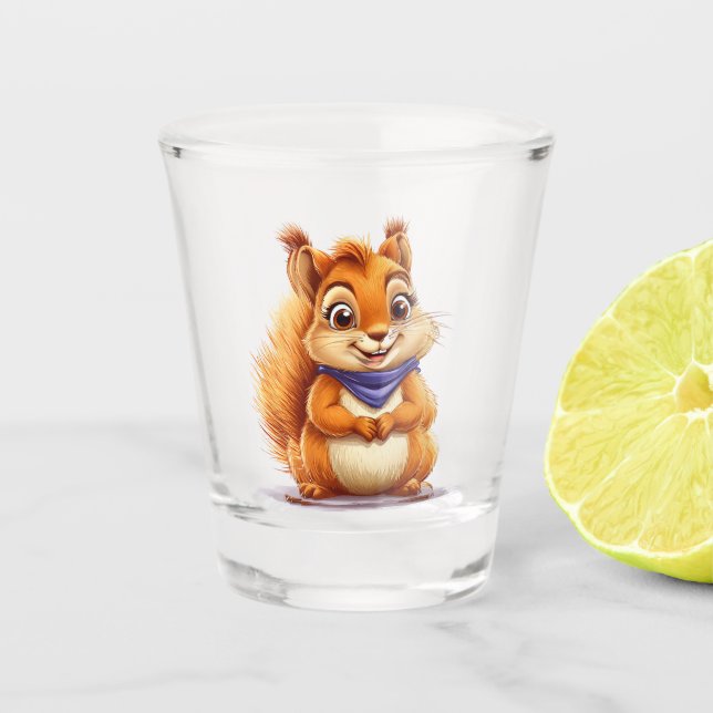 Vaso De Chupito Ardilla de dibujos animados linda con bufanda azul (Anverso)