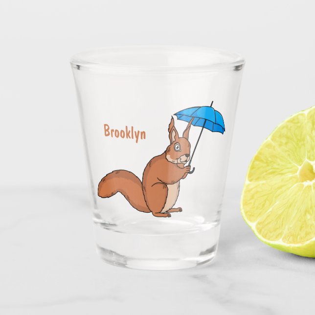 Vaso De Chupito Ardilla roja con paraguas personalizado (Anverso)