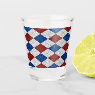 Vaso De Chupito Argyle Rojo, Blanco y Azul de Glitter 4 de Julio