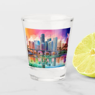 Vaso De Chupito Arte abstracto del colorido horizonte de Miami