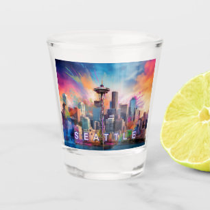 Vaso De Chupito Arte abstracto del colorido horizonte de Seattle
