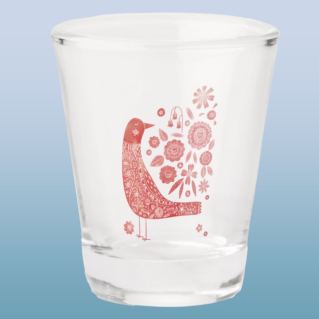 Vaso De Chupito Arte de aves escandinavas (Scandinavian birds and flowers shot glass)