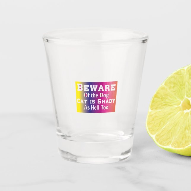 Vaso De Chupito Arte De Gato Cuidado Con El Perro (Anverso)
