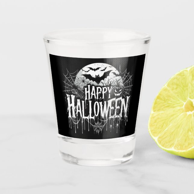 Vaso De Chupito Arte de Halloween feliz (Anverso)