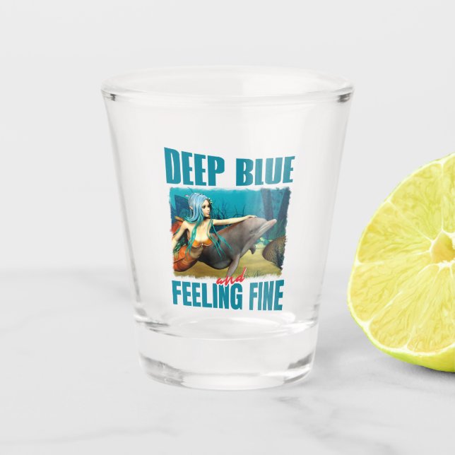 Vaso De Chupito Arte de sirena delfín azul profundo y sintiéndose  (Anverso)