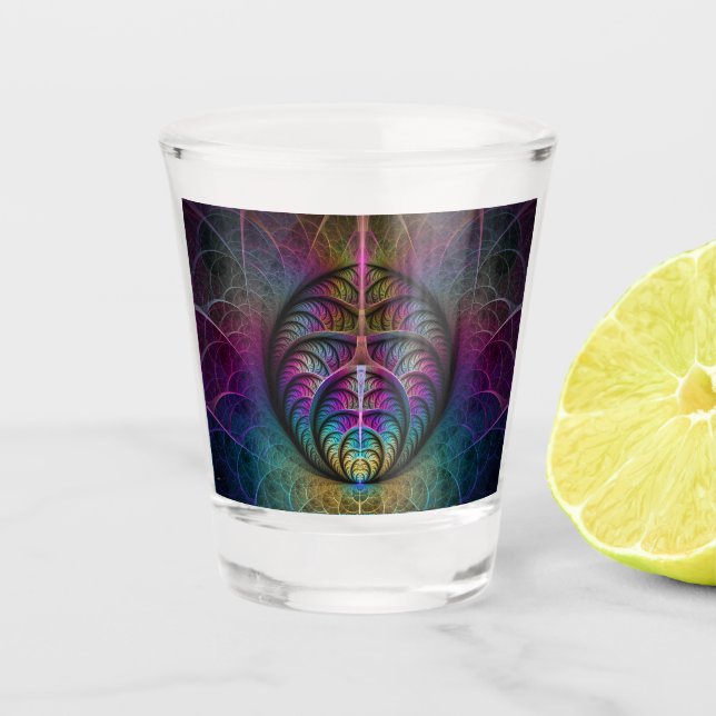 Vaso De Chupito Arte fractal colorido con estampado trippy (Anverso)