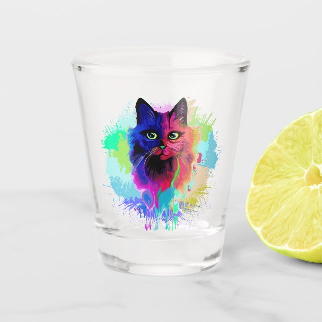 Vaso De Chupito Arte pop psicodélico para gatos (Anverso)