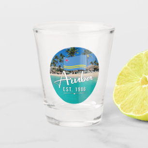 Vaso De Chupito "Aruba Este. Playa Con Bandera De 1986"