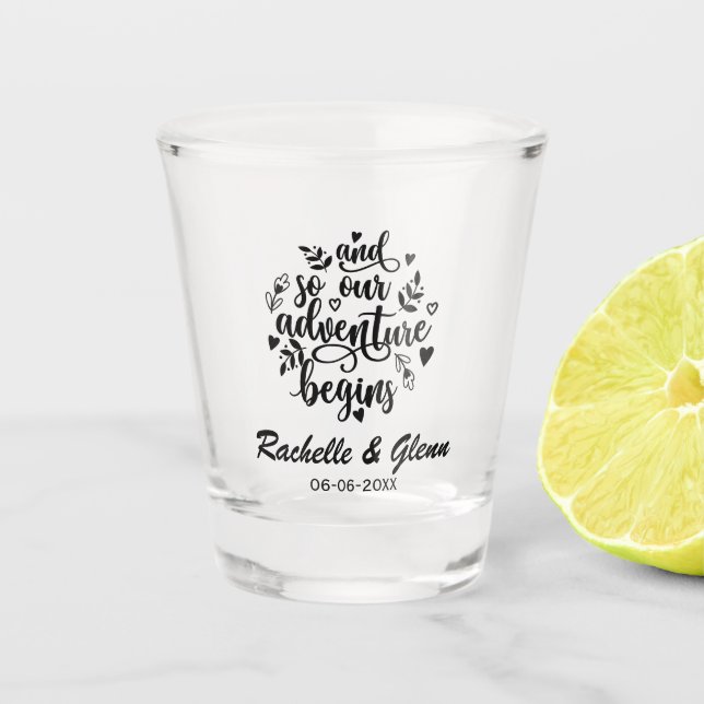 Vaso De Chupito Así que nuestra aventura comienza boda personaliza (Anverso)