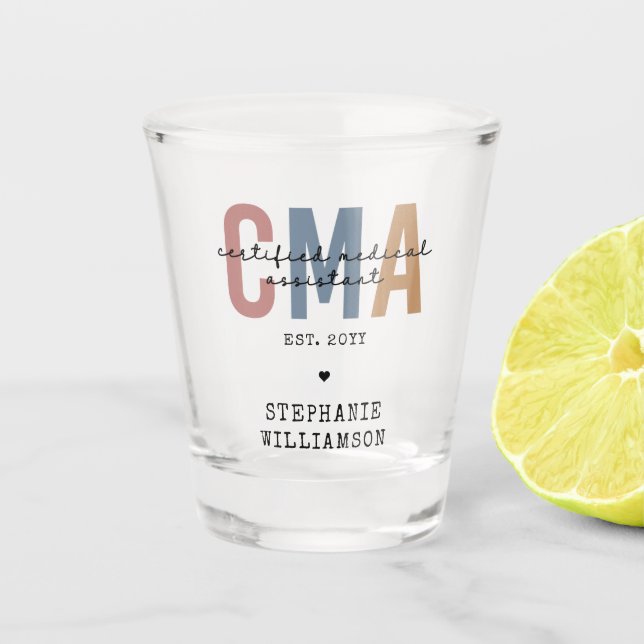 Vaso De Chupito Asistente Médico Certificado por personalizado CMA (Anverso)