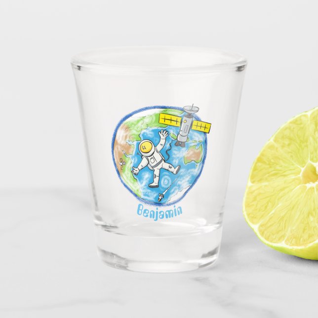 Vaso De Chupito Astronauta divertida en el espacio y el personaliz (Anverso)