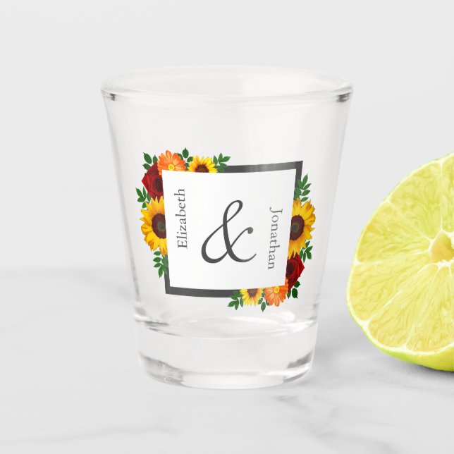 Vaso De Chupito Atardecer Girasol Rosa Floral Boda (Anverso)