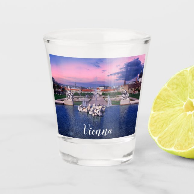Vaso De Chupito Atardecer sobre una fuente en Viena (Anverso)