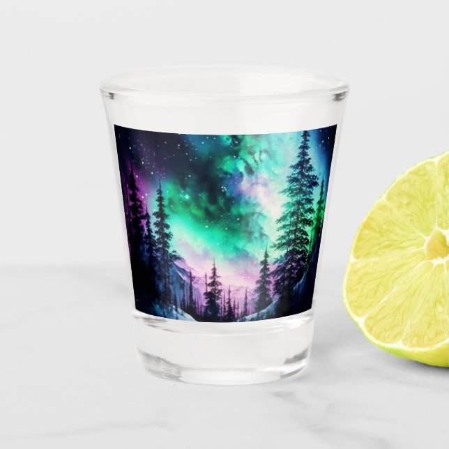 Vaso De Chupito Aurora Celestial Borealis Luces del Norte Vivid (Anverso)