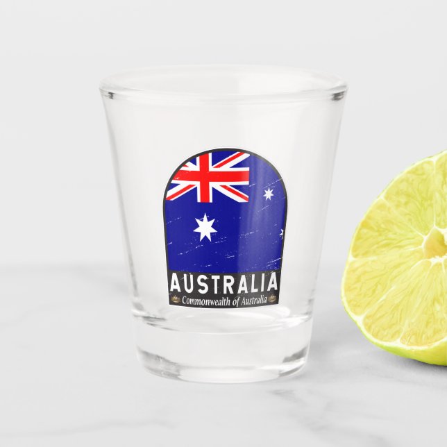 Vaso De Chupito Australia Bandera Emblema de mal gusto cosecha (Anverso)