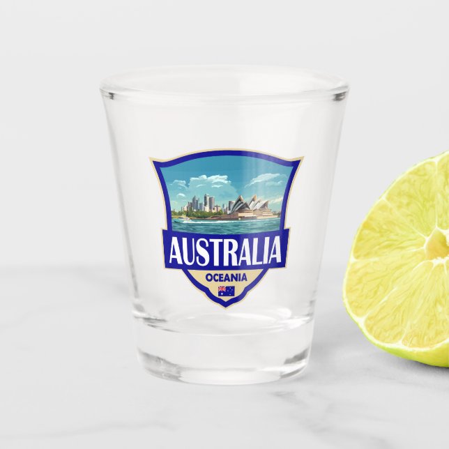 Vaso De Chupito Australia Illustration Retro Badge (Anverso)