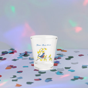Vaso De Chupito Aves cantantes rojos y azules en las flores amaril